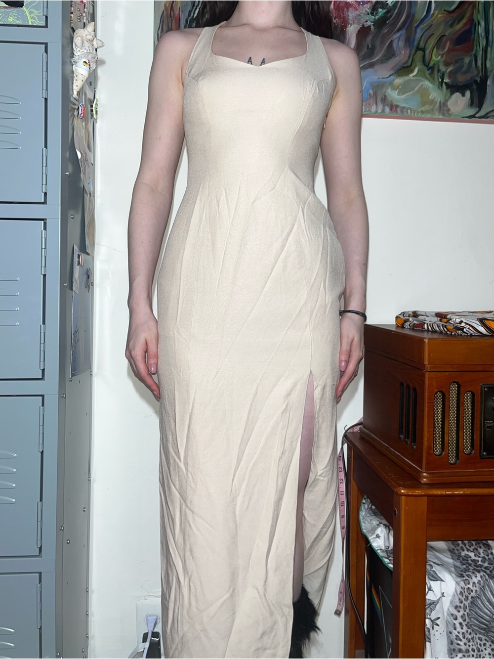 90s Cream Maxi Dress with Side Slit